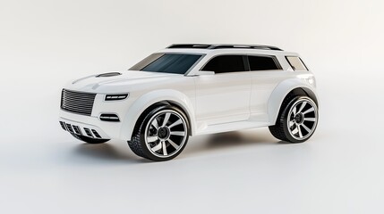Obraz premium A luxury SUV concept model on a white background, featuring bold curves and advanced aerodynamic design elements, ideal for high-end automotive promotion.