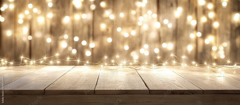 Aufkleber photography featuring fairy lights on a light wood background. with copy space image. place for addi
