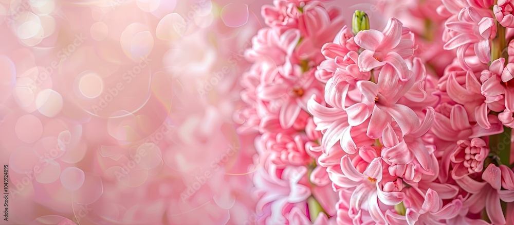 Poster Collage of pink hyacinth colors on a background. with copy space image. Place for adding text or design