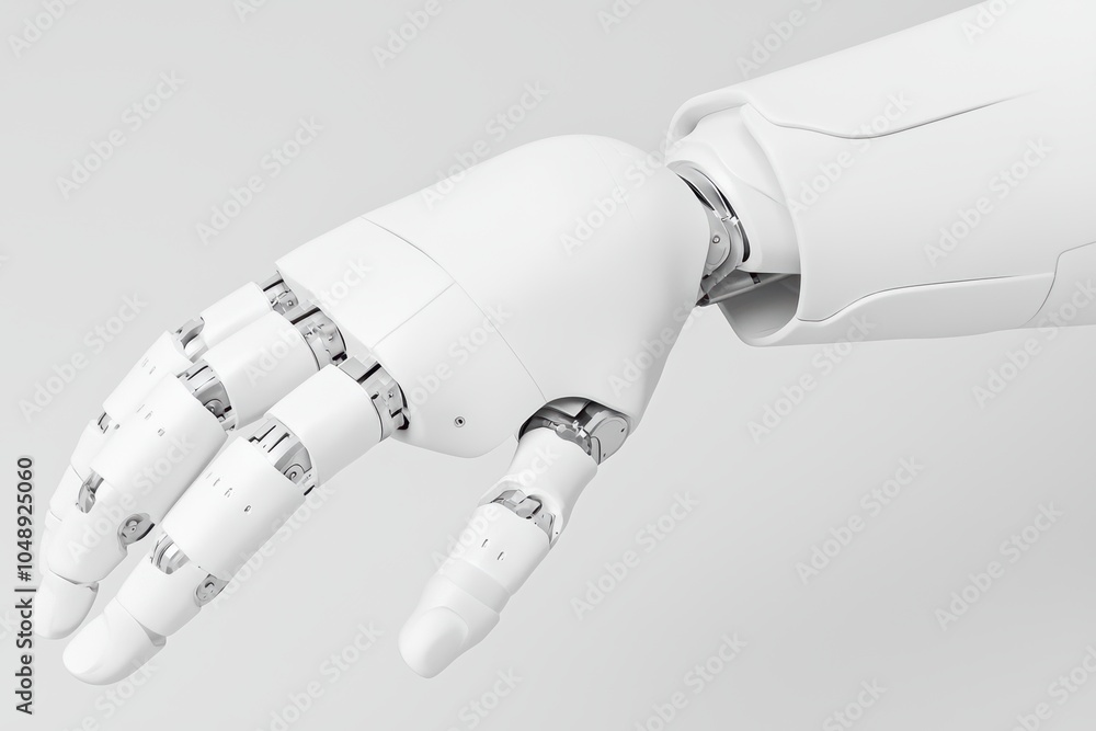 Poster 3d model of a robot arm with multiple joints and metallic textures, illustrating its mechanical prec