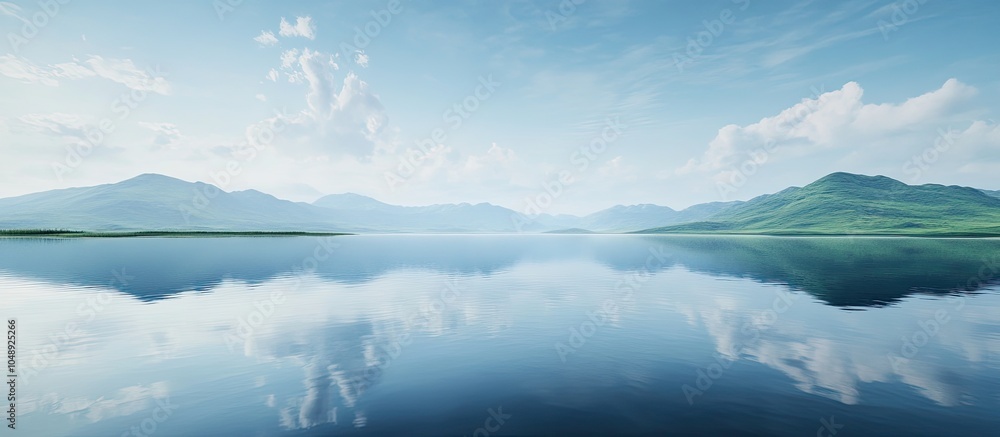 Poster lakeshore with reflection in the water copyspace