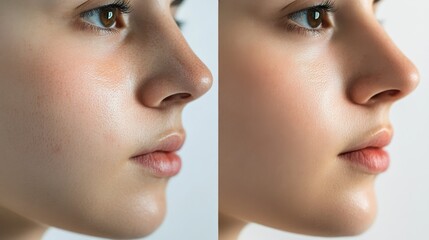 A close-up comparison of a person&acirc;&euro;&trade;s face before and after weight loss, showing changes in facial structure, reduced puffiness, and a more defined jawline