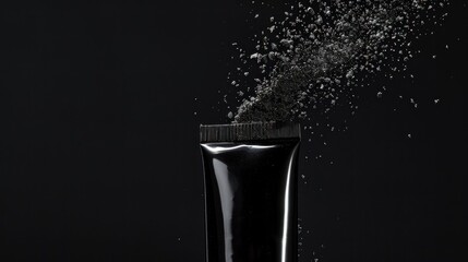 Black Powder Exploding from a Tube Against a Dark Background