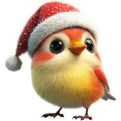 Naklejka premium Charming cartoon bird in santa hat bringing holiday cheer and joy