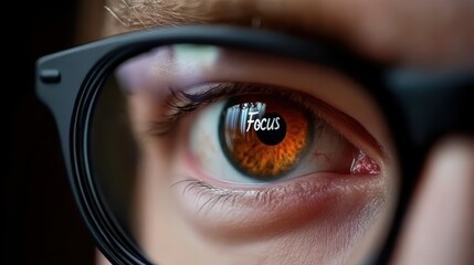 Focused Vision: The Intriguing Reflection of "Focus" in a Person's Eye Through Glasses