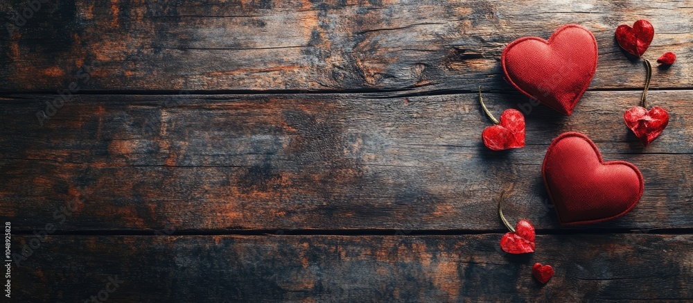 Poster Romantic valentines love background on a rustic old wooden table Photo captured from above top view. with copy space image. Place for adding text or design