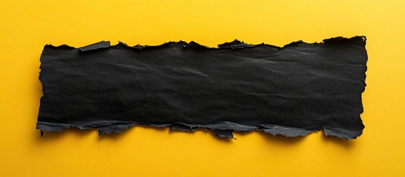 Black torn piece of paper area for copy on a yellow background