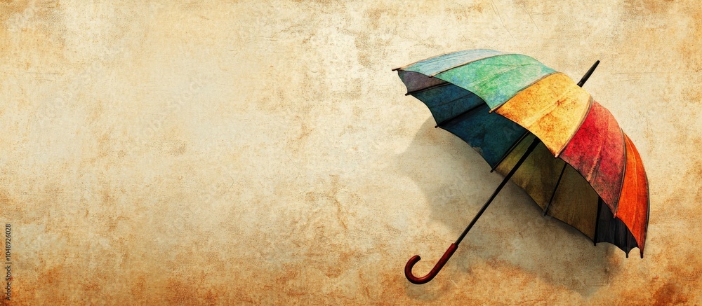 Aufkleber textured vintage paper background featuring a rainbow umbrella. with copy space image. place for add