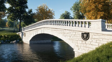 Naklejka premium A 3D model of a bridge spanning over a river, showing structural supports, arches, and surface textures