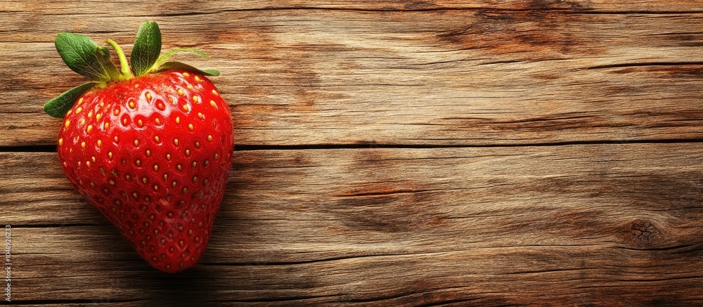 Poster Strawberry on a wooden background positioned horizontally. with copy space image. Place for adding text or design