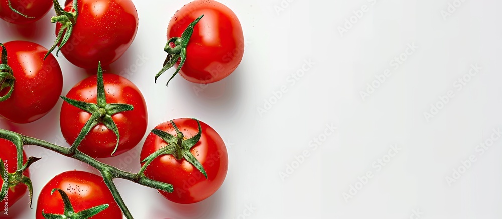 Poster red tomatoes on a white background clipping path included. with copy space image. place for adding t