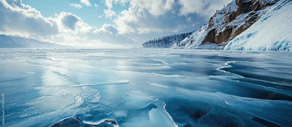 Poster Stunning surface of an ice covered lake. with copy space image. Place for adding text or design