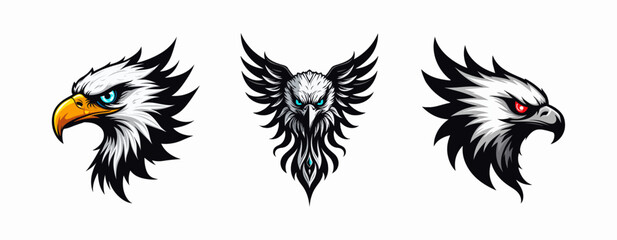 flat eagle head mascot logo design esport style with white isolated background. Aggressive American eagle logo. tech eagle logo