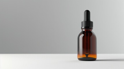 Amber Glass Dropper Bottle with Black Lid on White Background