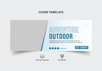 Adventure Cover Template. Tour social Media Ads. Lets Hiking Cover Banner. Explore The World. Adventure Outdoor. Time for Adventure.