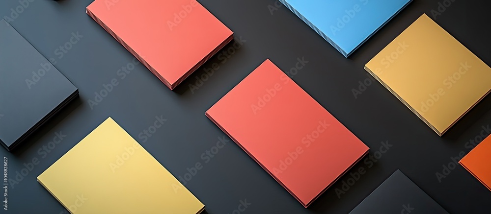Poster Empty color business cards resting on a desk. with copy space image. Place for adding text or design