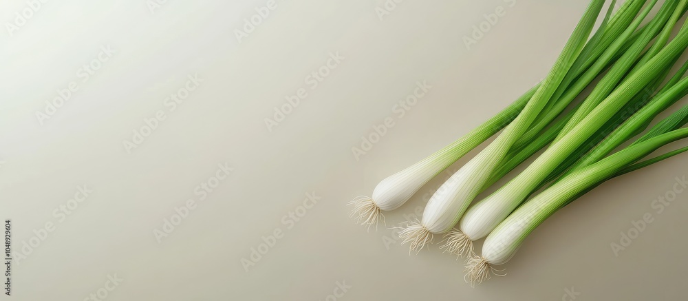 Poster green onion the idea of fresh vegetables fresh uncooked food. with copy space image. place for addin