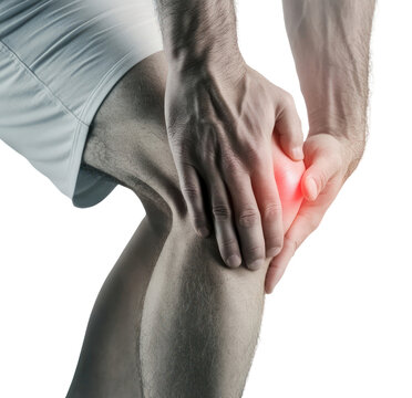 PNG Man touching nee at pain point knee injury joint.