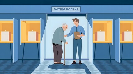 Illustration of Elderly Voter with Assistance