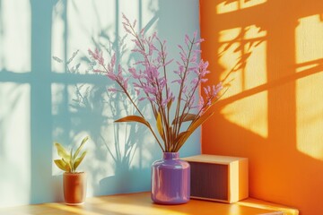 Vibrant retro scene inspired by 2024 color trends with lilac, chambray blue, and burnt orange accents, soft shadows, slightly faded, nostalgic yet modern