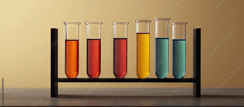 Poster Six test tubes on a rack. with copy space image. Place for adding text or design