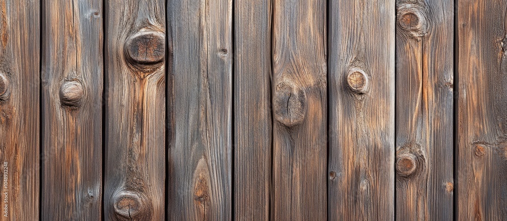 Aufkleber Background of an old brown wooden board featuring knots Vertical wood pattern texture. with copy space image. Place for adding text or design