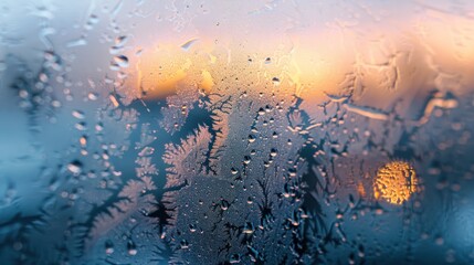 Fototapeta premium A Colorful Sunset Viewed Through a Frozen Window Pane