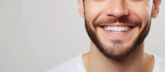 Obraz premium Close up image of a smiling man against a white background. with copy space image. Place for adding text or design