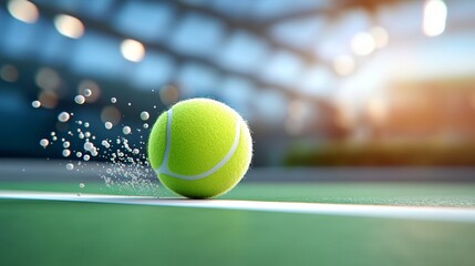 Tennis ball hitting the line on a clay court