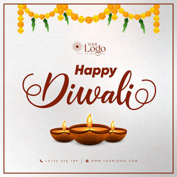 Happy Diwali post design, greetings banner design