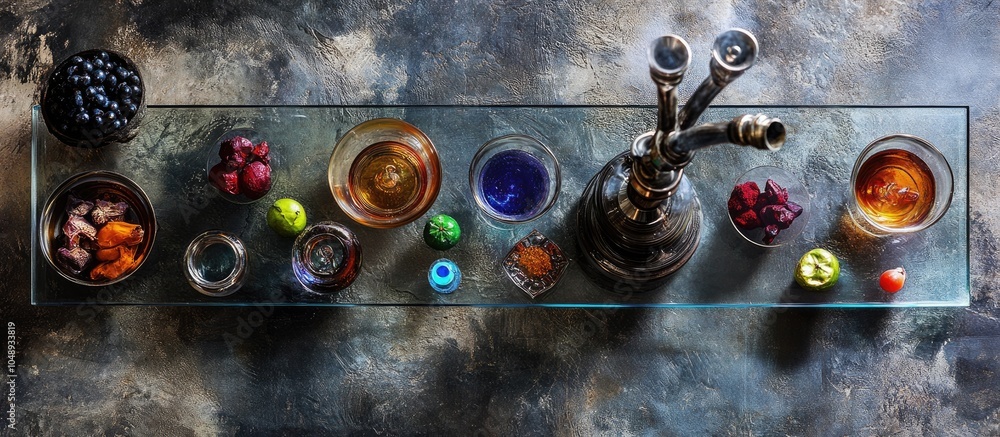 Aufkleber Shisha minimalist arrangement from a top view on a clear tile. with copy space image. Place for adding text or design