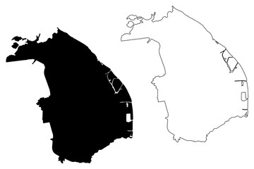 Barranquilla City (Republic of Colombia, Atlantico Department) map vector illustration, scribble sketch City of Barranquilla map