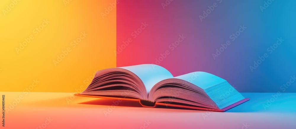Poster open book and hardback books on a vibrant colorful background back to school copy space for text