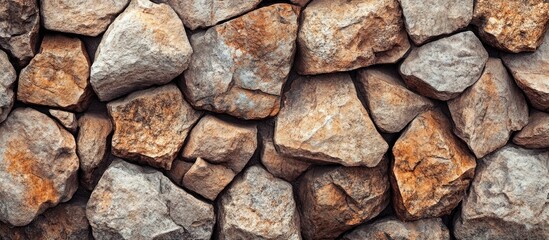Fototapeta premium Wall with stone texture Brown rocks in various shapes copy space