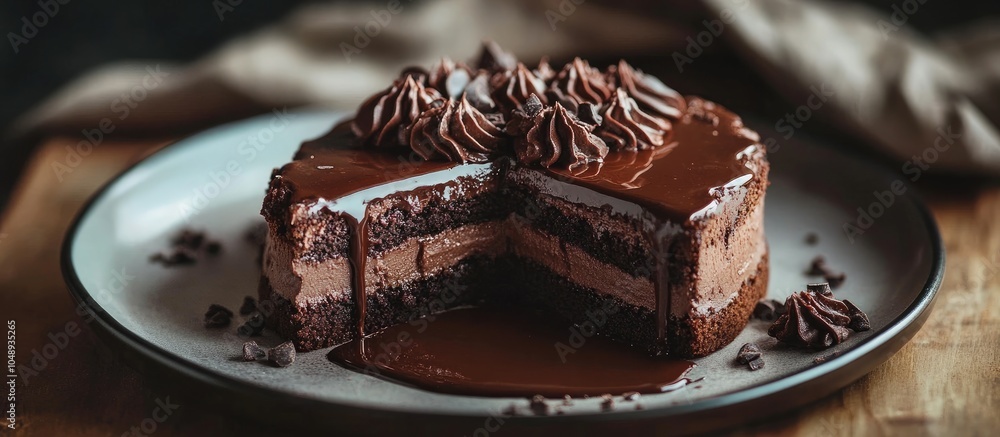 Aufkleber chocolate cake topped with chocolate sauce. with copy space image. place for adding text or design