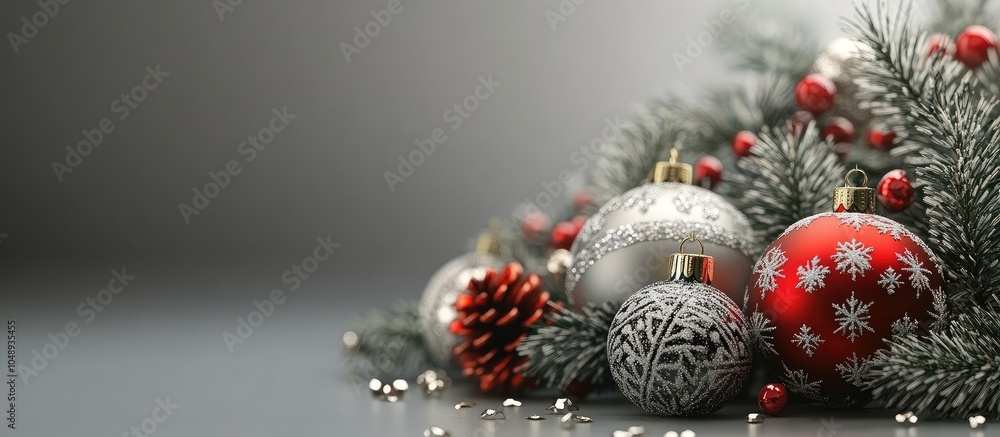 Poster christmas decorations festive ornaments joyful holidays. with copy space image. place for adding tex