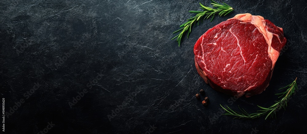 Poster freshly sliced beef steak backdrop. with copy space image. place for adding text or design