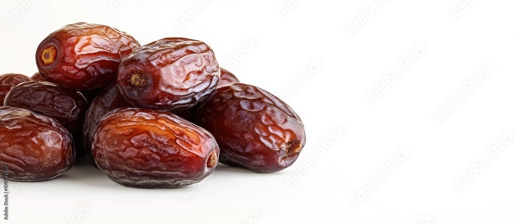 Fototapete pile of large medjool dates close up view isolated on a white background. with copy space image. pla