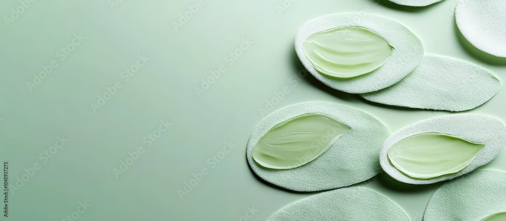 Poster eye patches placed on a green background concept of facial care and beauty treatment morning skincar