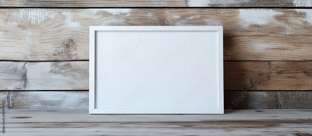 Fototapete white frame on rustic wooden surface. with copy space image. place for adding text or design