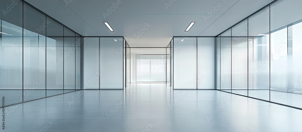 Poster vertical background image of a vacant office space behind a glass wall featuring a minimal design co