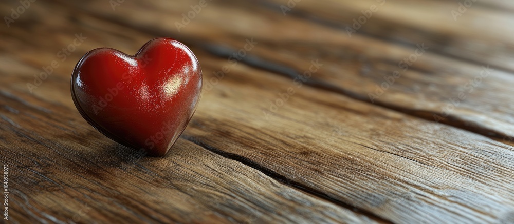 Poster Chocolate with a red heart on a wooden surface. with copy space image. Place for adding text or design