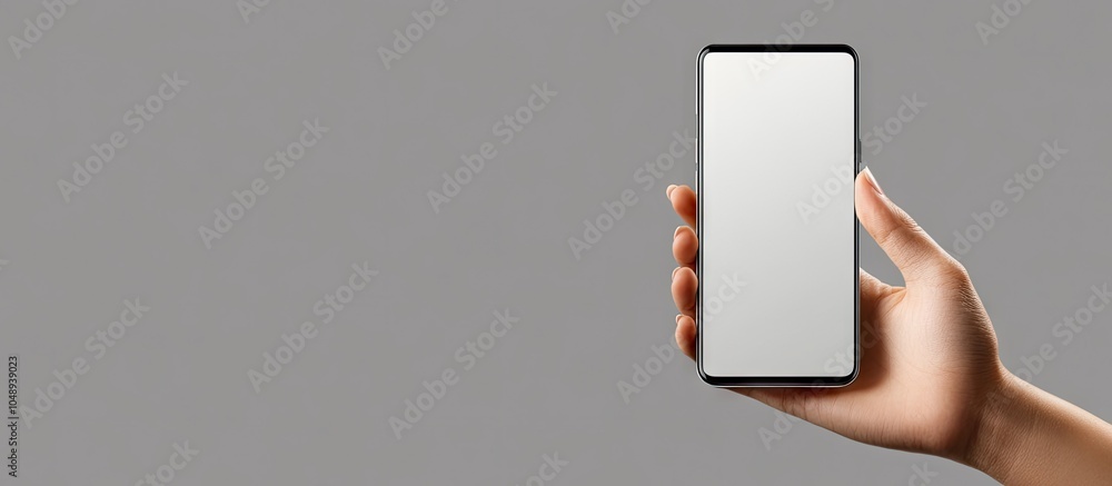 Fototapete Hand holding a large touchscreen smartphone isolated with clipping path. with copy space image. Place for adding text or design