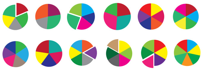  sections pie chart infographic elements set. Clipart image isolated on white background