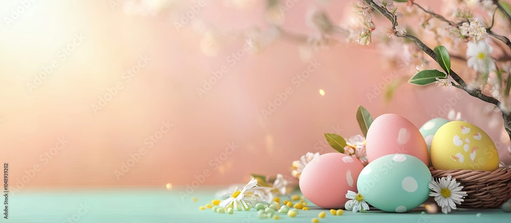 Poster easter and spring themed accessories greeting card. with copy space image. place for adding text or 