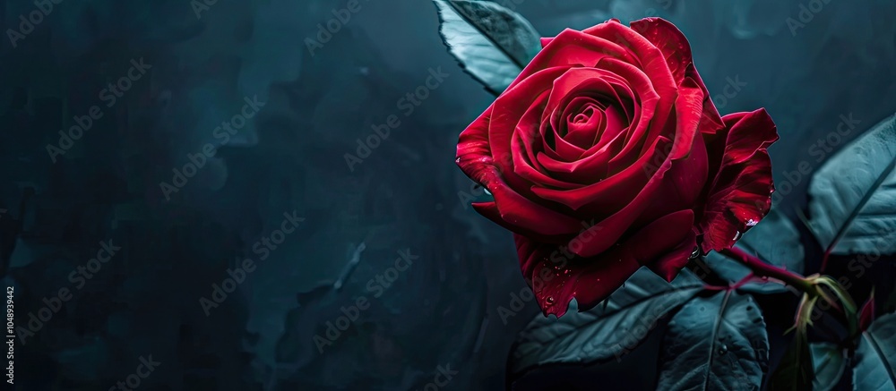 Aufkleber red rose against a black background vintage aesthetic close up. with copy space image. place for add