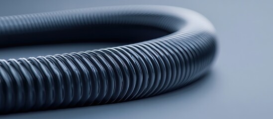 Close up of a corrugated flexible pipe or hose made of plastic or PVC featuring a flexi pipe joint on a gray background utilized in plumbing systems for water supply and drainage with selective foc