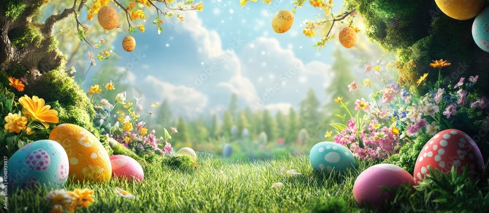 Fototapete Easter backdrop with available space for your decoration. with copy space image. Place for adding text or design