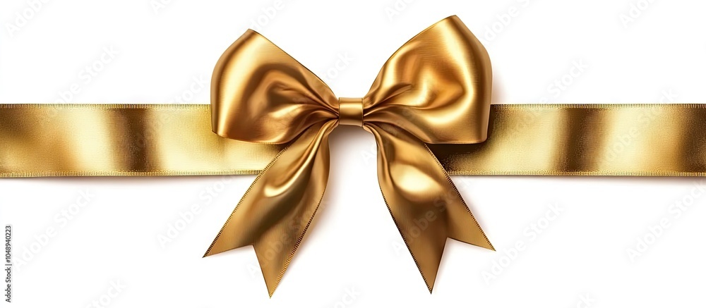 Aufkleber golden satin gift bow separated on white. with copy space image. place for adding text or design