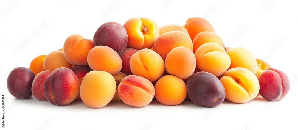 Leinwandbilder a pile of fresh healthy african apricots and peaches isolated on a white studio background. with cop